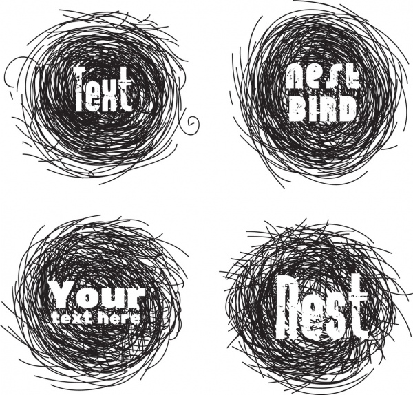 Vogel Nest Symbole schwarz weiß Kreise Skizze