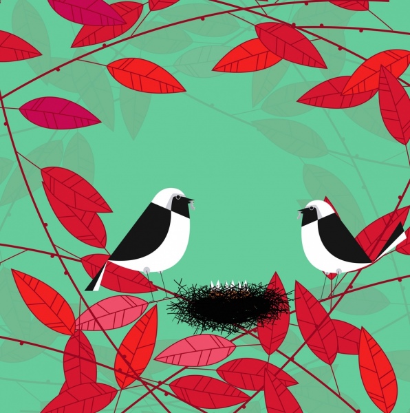 птица гнезда Красные листья иконки