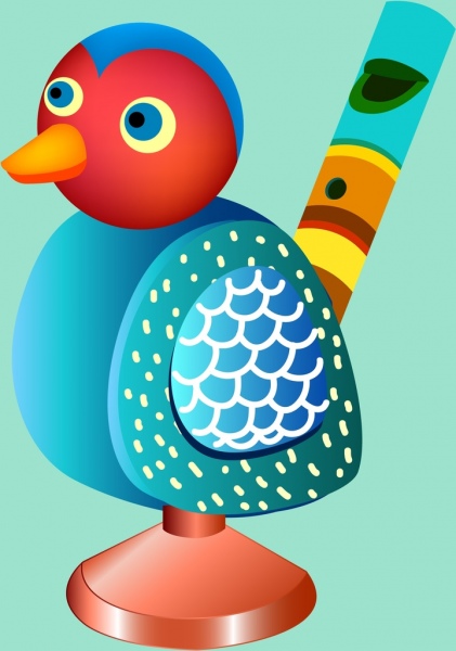 นกเล่นขลุ่ยมีสีสัน 3d ออกแบบ