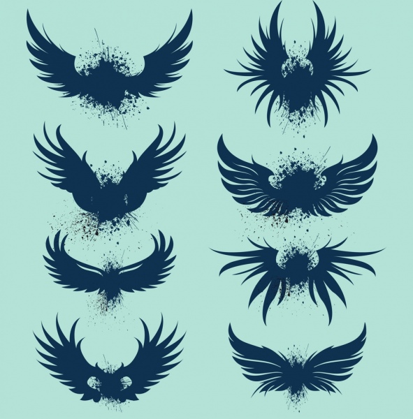 Colección de iconos de diseño grunge silueta pájaro alas