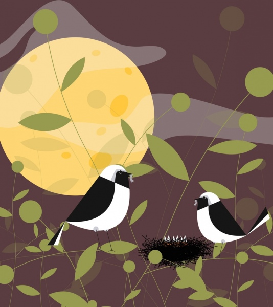 птицы фон классический цветной мультфильм