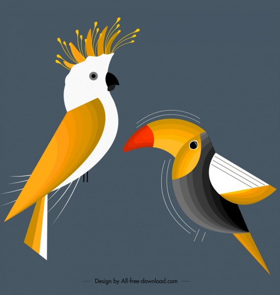 خلفية طيور الببغاوات الرموز الملونة التصميم الكلاسيكي