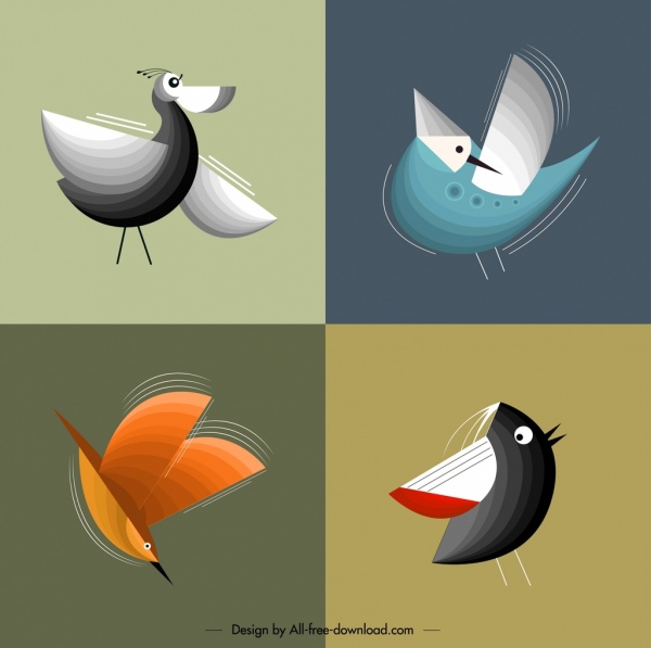 uccelli di base design piatto classico colorato di modelli