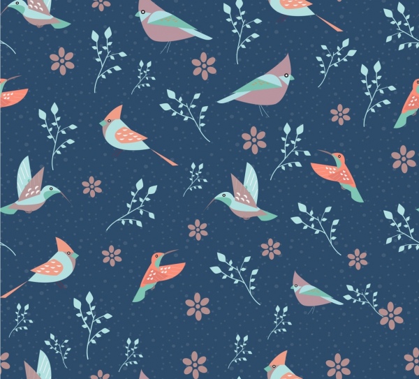 flores de aves colorido estilo repetição de padrão