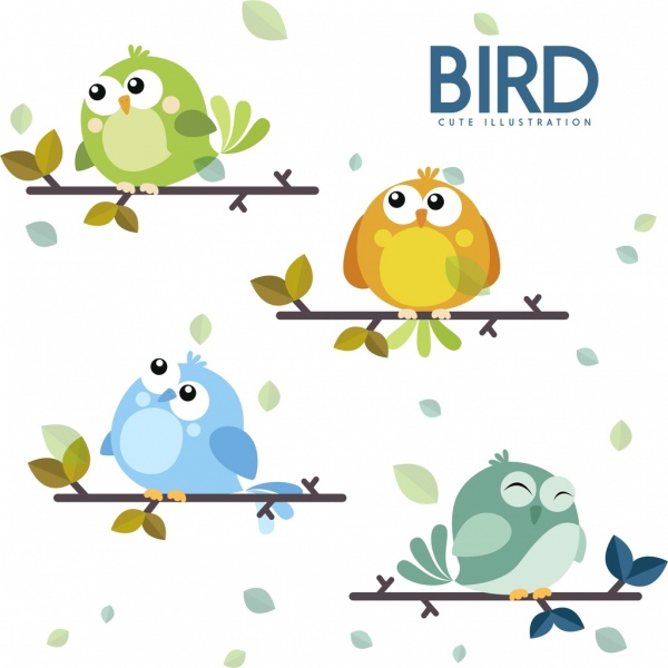 Vögel Symbole Sammlung niedlichen Cartoon Charakter