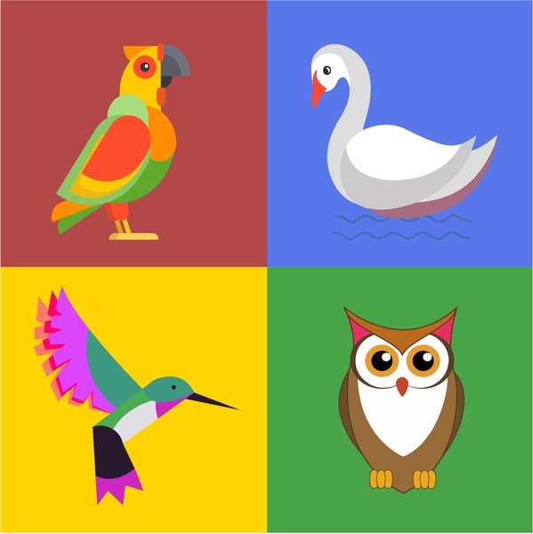 ícones de pássaros conjunto ilustração em design de cor