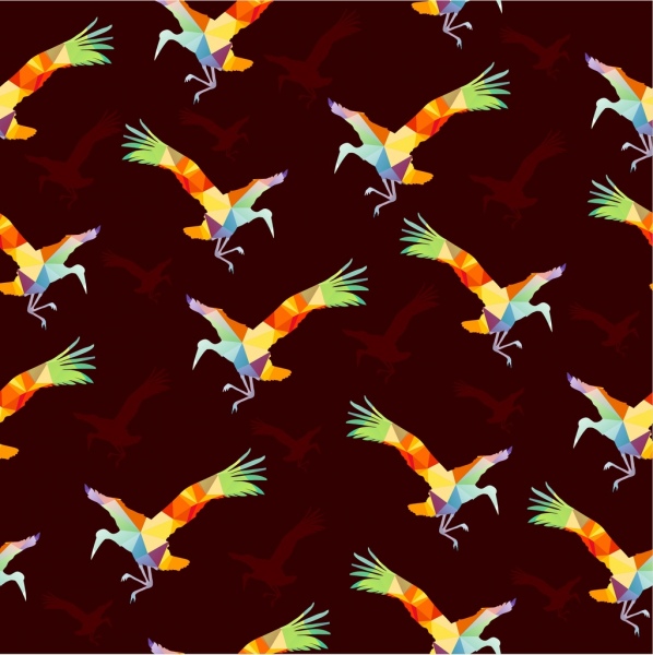 繰り返しパターン デザイン カラフルなポリゴン スタイルの鳥