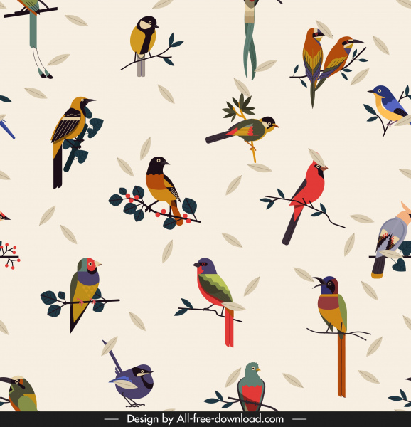 spesies burung latar belakang berwarna-warni desain klasik
