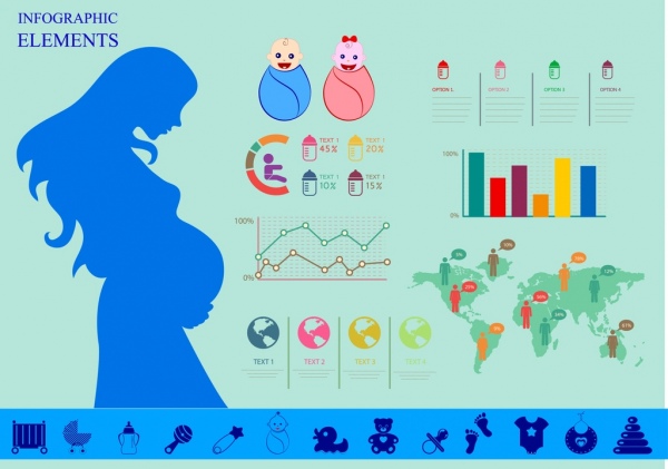 Kelahiran memberikan infographic grafik manusia dunia peta ikon