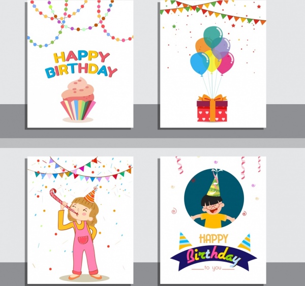 cumpleaños fondo conjuntos cinta pastel confettie niños iconos