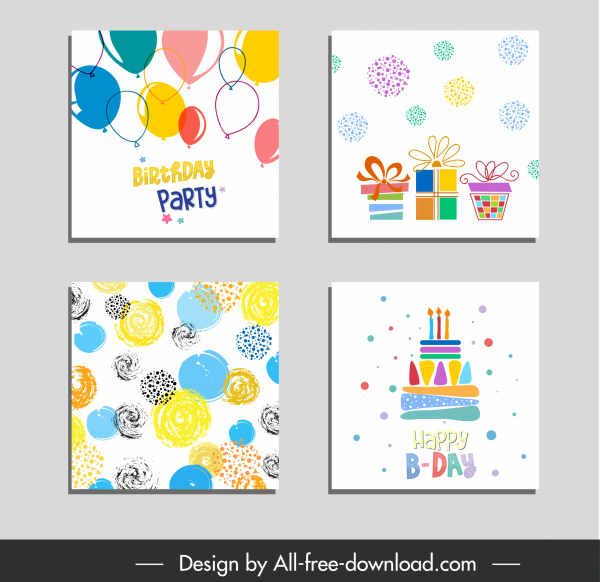 Birthday Background Templates Colorful Handdrawn Decorated Elements