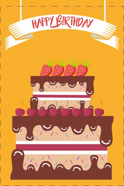 ulang tahun spanduk buah-buahan cokelat lapisan kue dekorasi