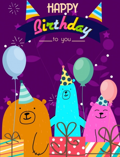 banner ulang tahun beruang lucu balon dekorasi ikon hadiah
