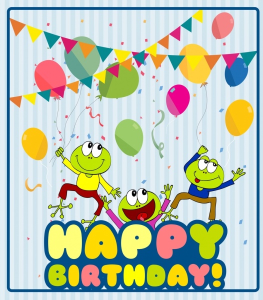 день рождения баннер милые зеленые лягушки стилизация