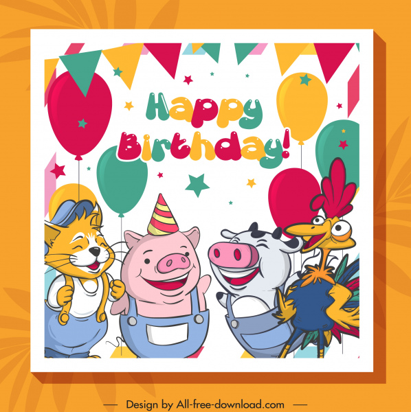 banner de cumpleaños divertido estilizados animales amigos del bosquejo