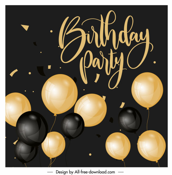 bannière d'anniversaire moderne brillant or noir ballons décor