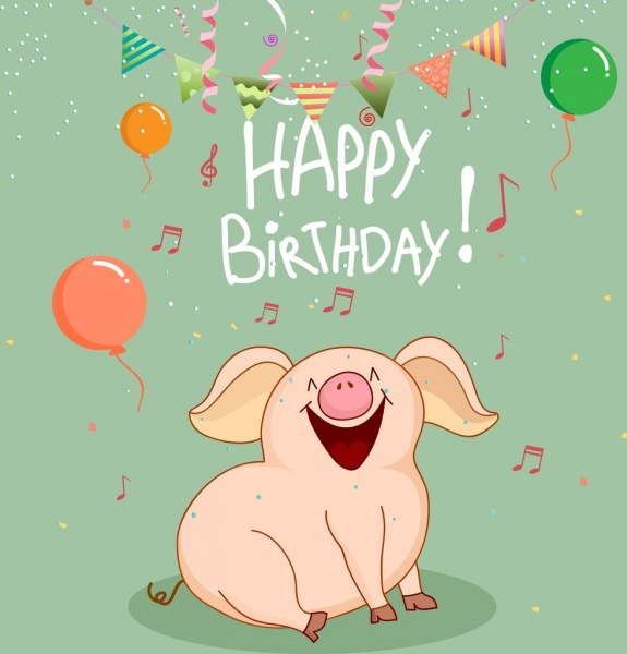 誕生日バナー歌う豚アイコン漫画のデザイン