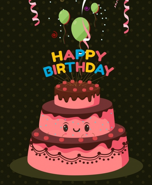 誕生日バナー ピンクのケーキ アイコンのバルーン装飾の様式