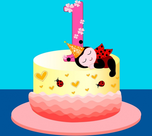 Birthday cake desain nomor lilin ikon kepik dekorasi