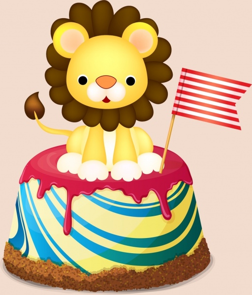 Bánh sinh nhật biểu tượng sư tử bóng đầy màu sắc trang trí thiết kế.