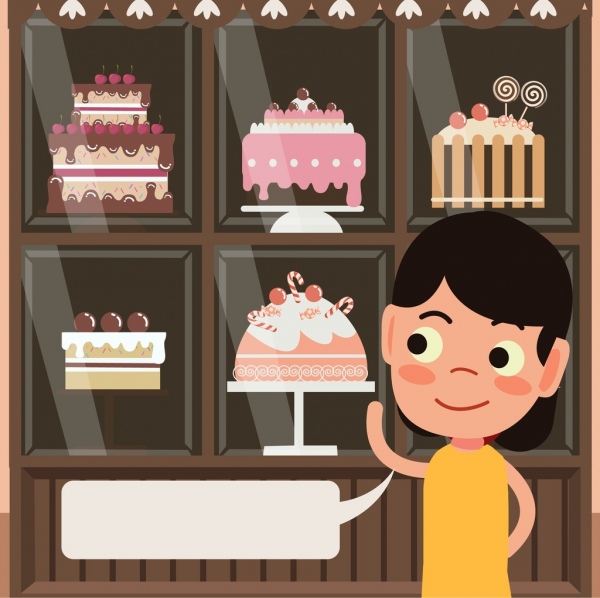 ulang tahun kue dekorasi ikon adverting gadis pidato gelembung
