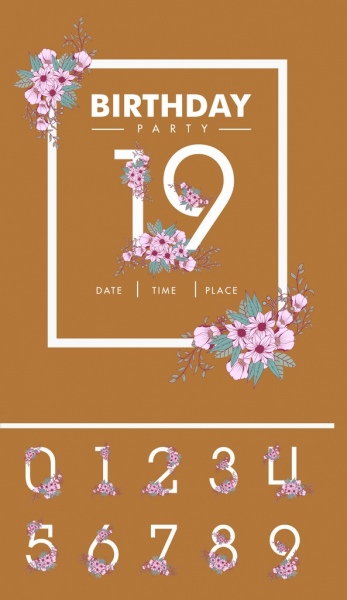 誕生日カード背景の数字と花の装飾