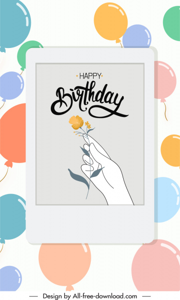 tarjeta de cumpleaños plantilla de portada globo pétalo decoración