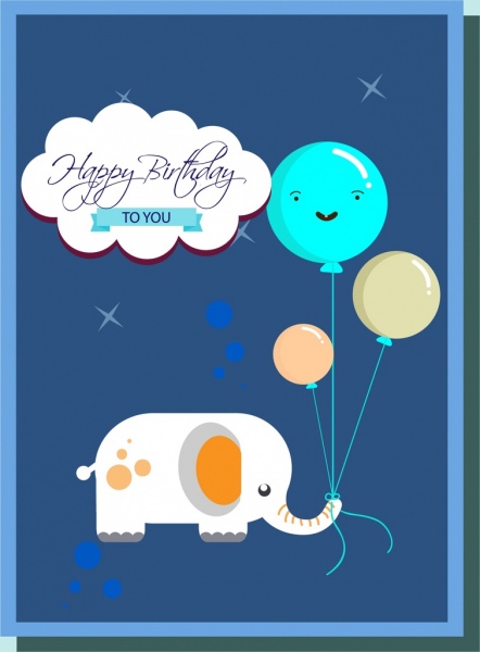 Geburtstag Karte Abdeckung Vorlage Cartoon Elefant Luftballons Dekoration