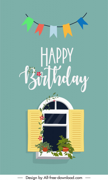 modelo de capa de cartão de aniversário decoração clássica fita de janela