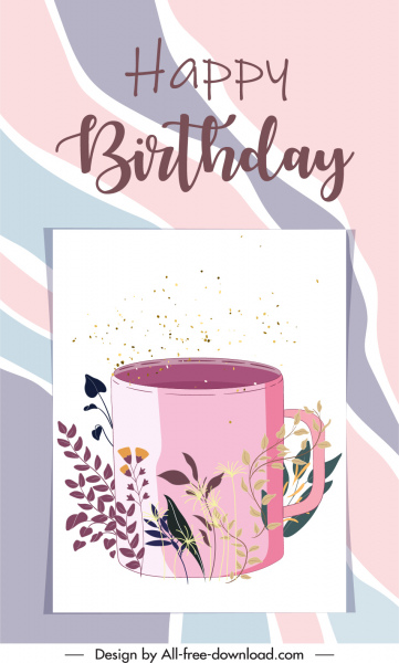 modelo de capa de cartão de aniversário elegante flora copo retrô