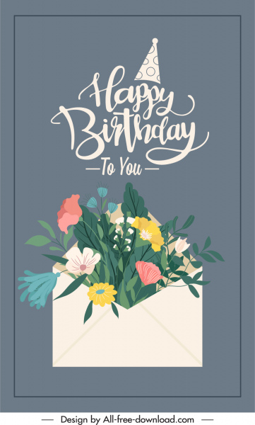 cartão de aniversário modelo de capa flores decoração envelope
