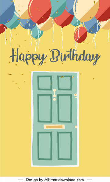 tarjeta de cumpleaños plantilla de portada de puerta retro decoración globo decoración