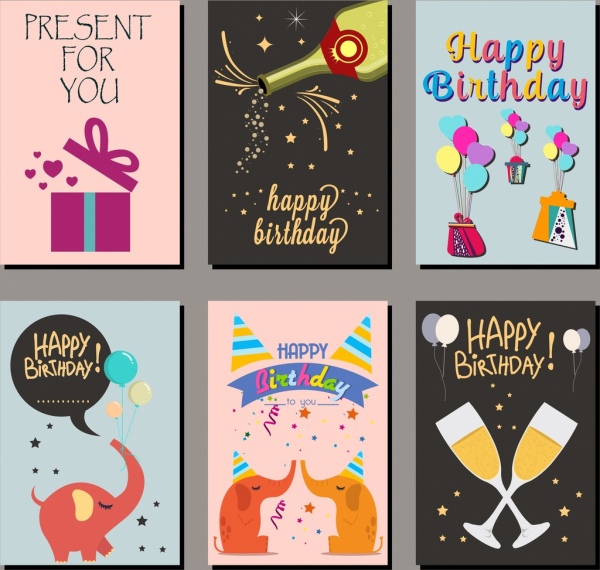 Tarjeta de cumpleaños fundas multicolor diseño de plantillas de iconos