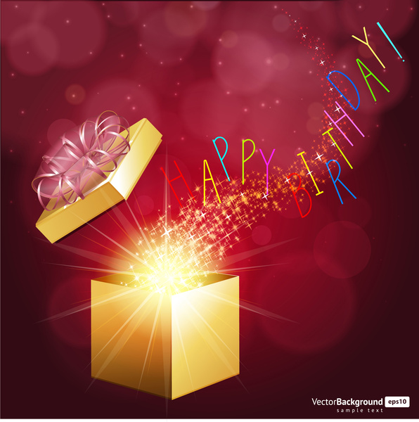 생일 카드 반짝 마법의 선물 상자 디자인