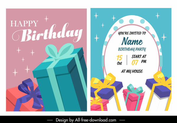 template kartu ulang tahun dekorasi warna-warni elegan hadir kotak