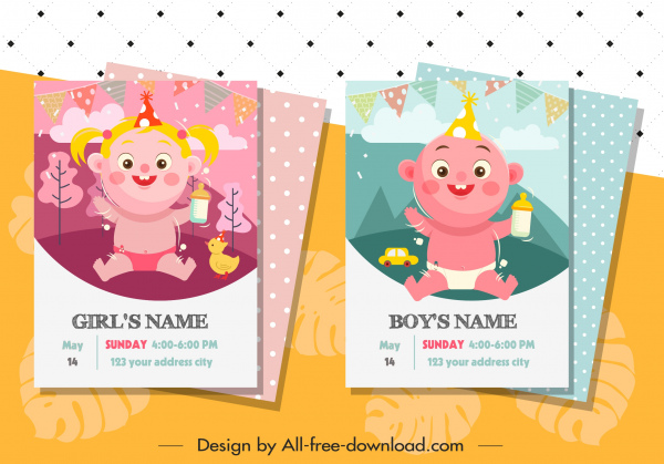 Birthday Card Template Cute Children Icon Cartoon Characters-vector Cartoon-free  Vector Free Download