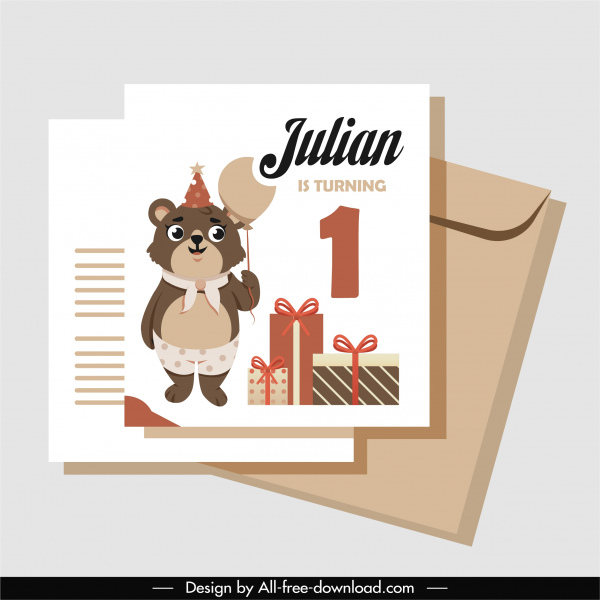 modelo de cartão de aniversário bonito estilizado decoração de presentes de urso