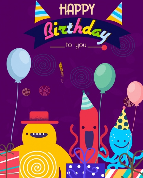 Birthday Card Template Cute Stylized Cartoon Characters-vector Cartoon-free  Vector Free Download
