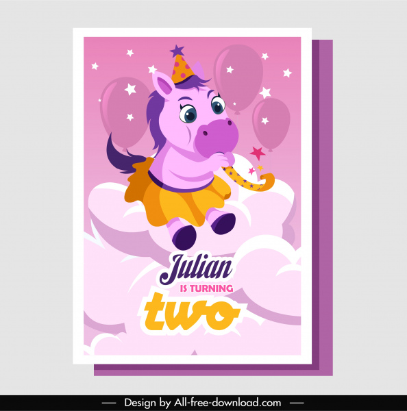 template kartu ulang tahun dekorasi kuda bergaya lucu