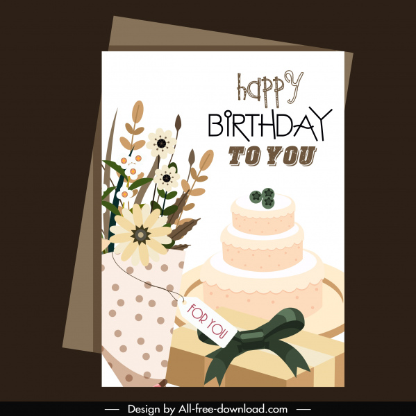 誕生日カードテンプレートエレガントなフローラクリームケーキの装飾