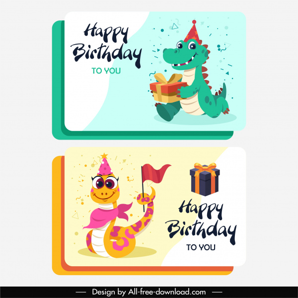 modelos de cartão de aniversário bonito desenho de cobra jacaré