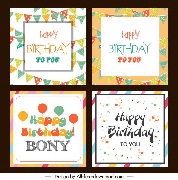 день рождения карты шаблоны насыщенного шар конфетти ленты декор