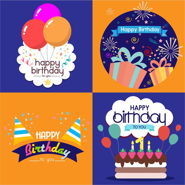 modelos de cartão de aniversário isolados com vários estilos