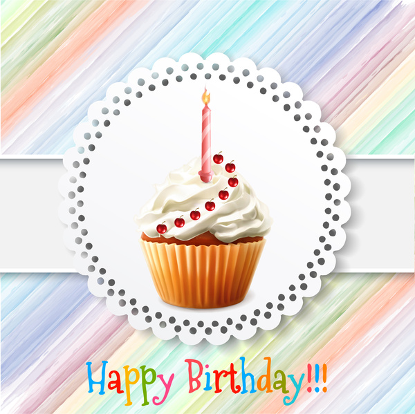 Tarjeta de cumpleaños de diseño vectorial con Cupcake ilustración