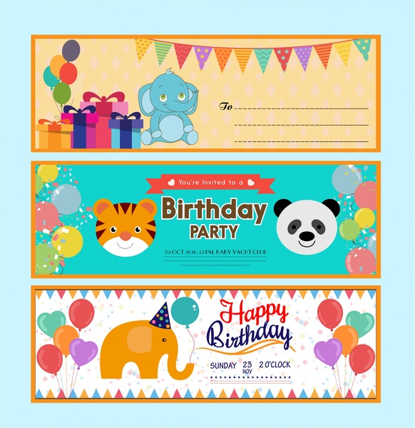 ilustração de vetor de cartão de aniversário com animais bonito dos desenhos animados
