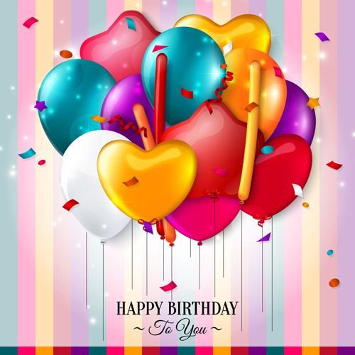 kartu ulang tahun dengan balon berwarna vektor