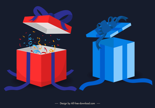 elemen dekorasi ulang tahun sketsa kotak hadiah dinamis 3d