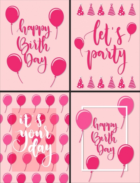 Doğum günü dekoratif afiş pembe balonlar kaligrafi Dekor Tasarla
