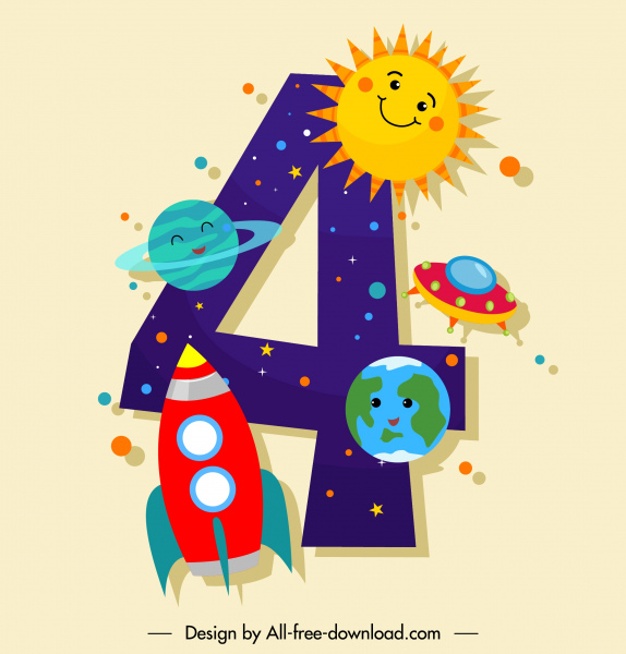 template nomor ulang tahun berwarna-warni bergaya kosmos elemen