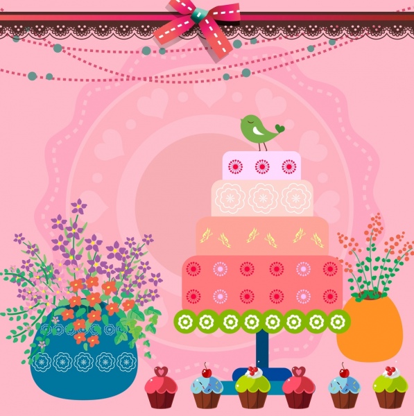 Geburtstag Party rosa Hintergrund Kulisse Creme Kuchen Symbole